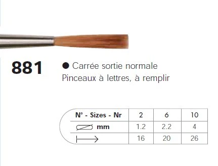 PINCEAU 881 Carrée normale Martre Kolinsky - Image 3